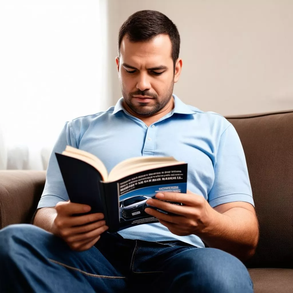Man reading a driving manual
