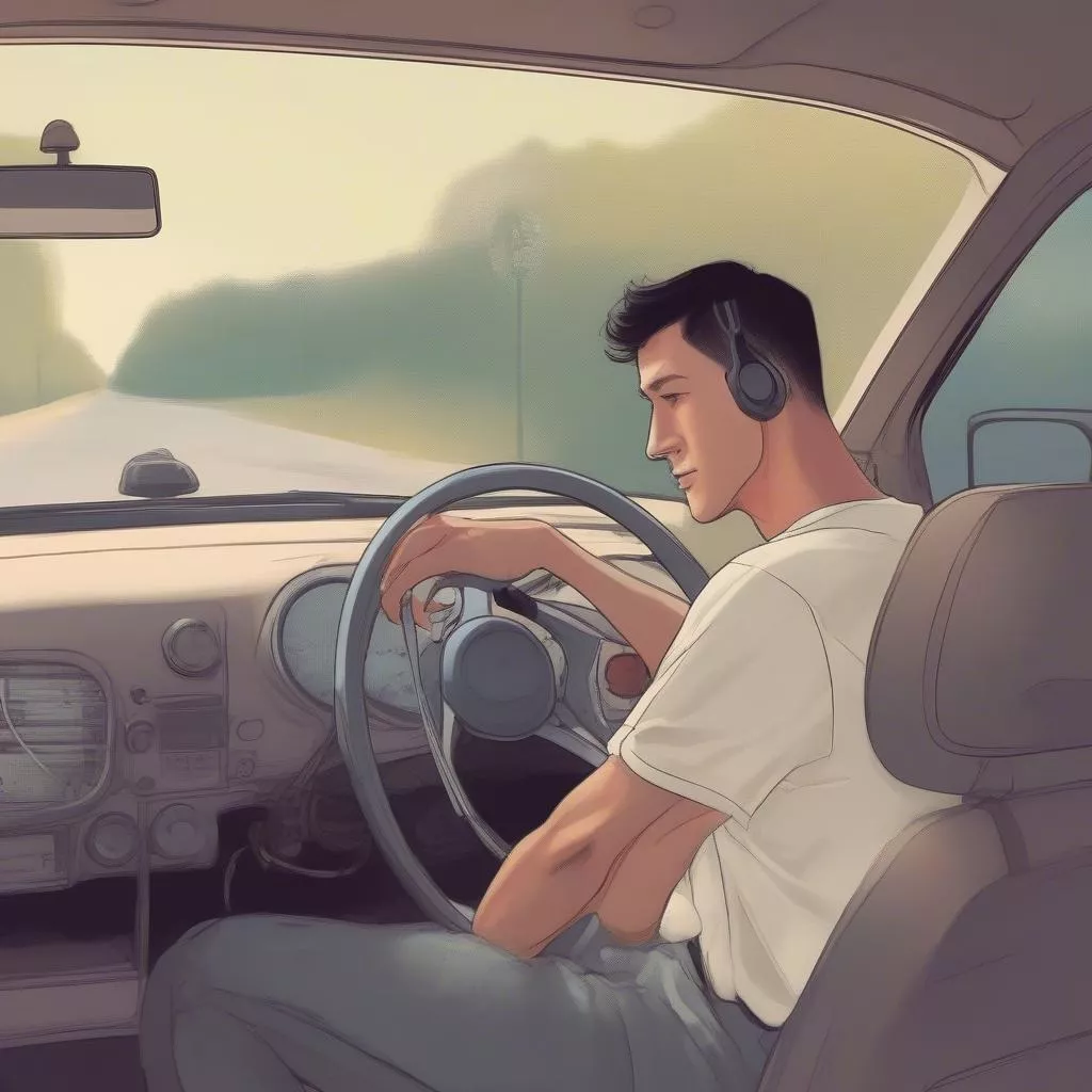 Người đàn ông đang nghe nhạc piano trong xe