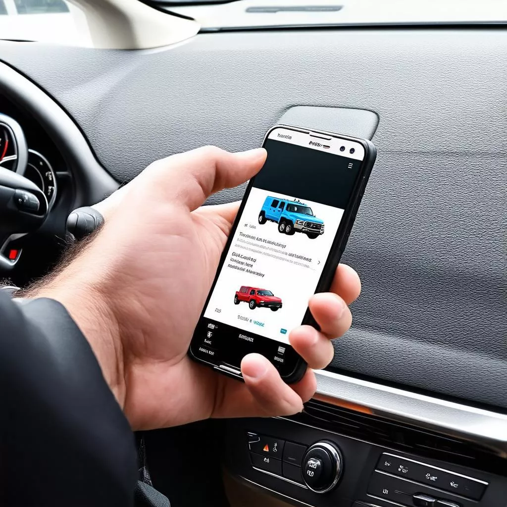 người dùng tìm kiếm thông tin xe tải trên điện thoại