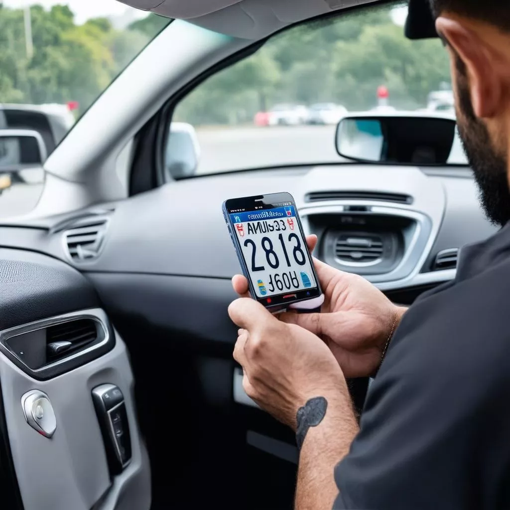 Man checking license plate information on his phone