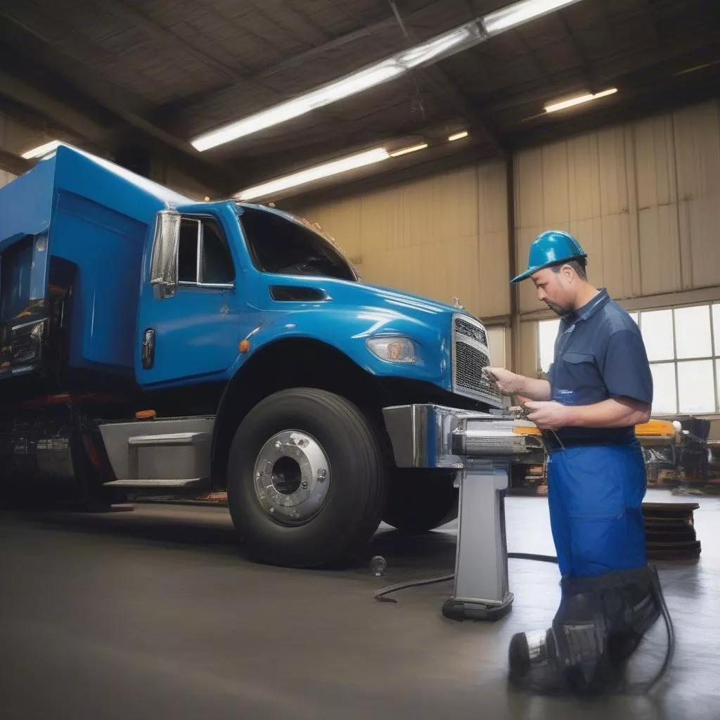 Nhân viên đăng kiểm kiểm tra xe tải