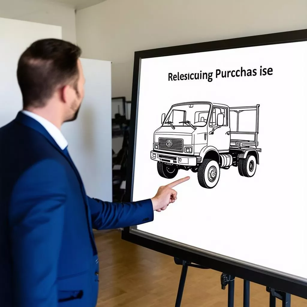 Nhân viên đang tư vấn khách hàng mua xe tải