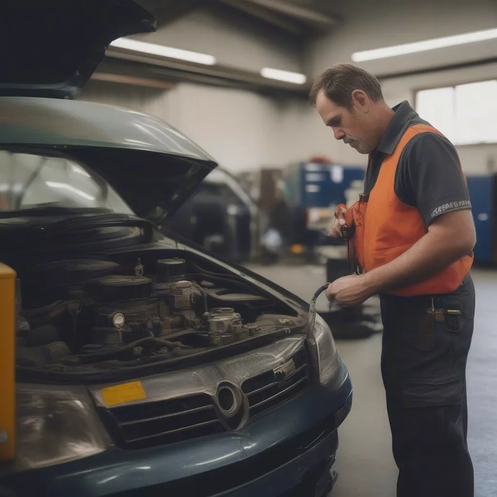 Technicien contrôlant une pompe à carburant