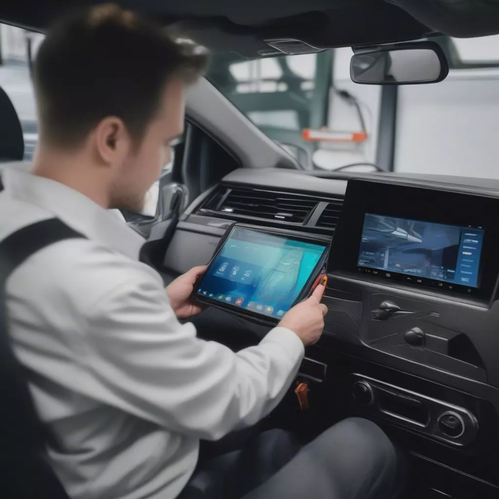 Kỹ thuật viên lắp đặt màn hình Android