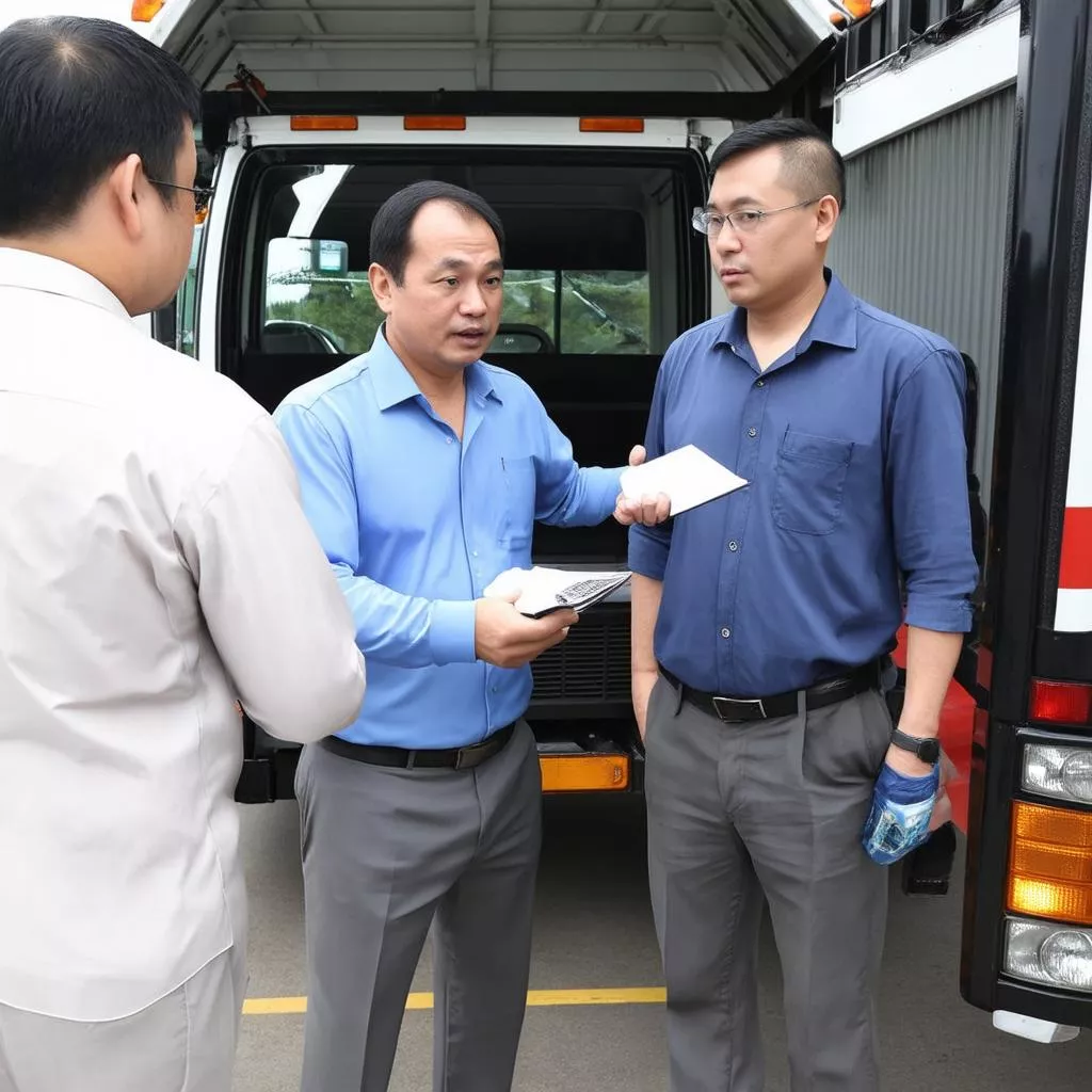 Nhân viên tư vấn khách hàng về xe tải 3.4 tấn