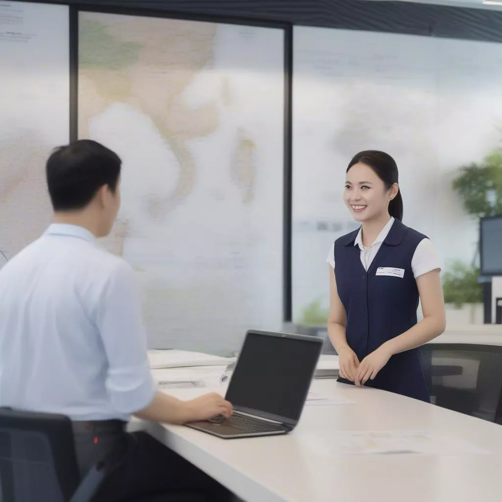 Transportation consultant assisting a customer