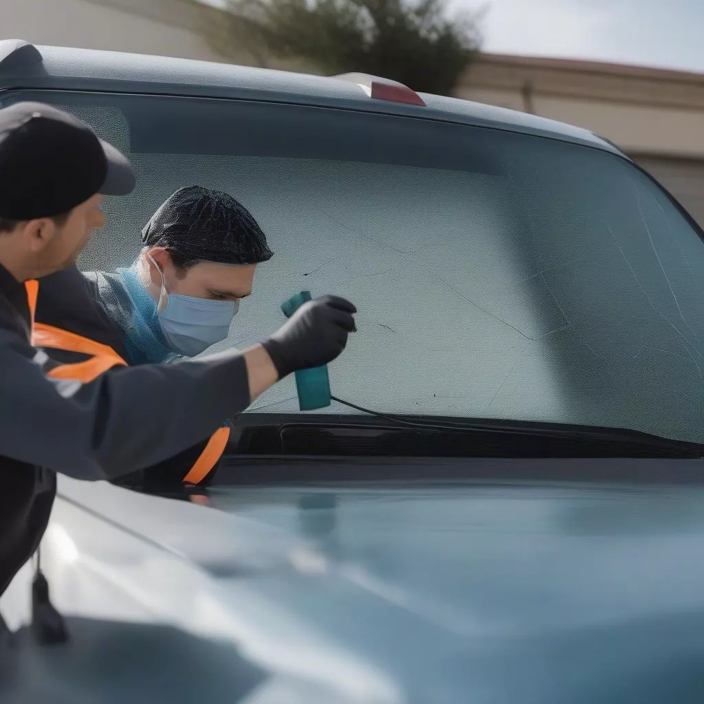 Nhân viên vá kính ô tô