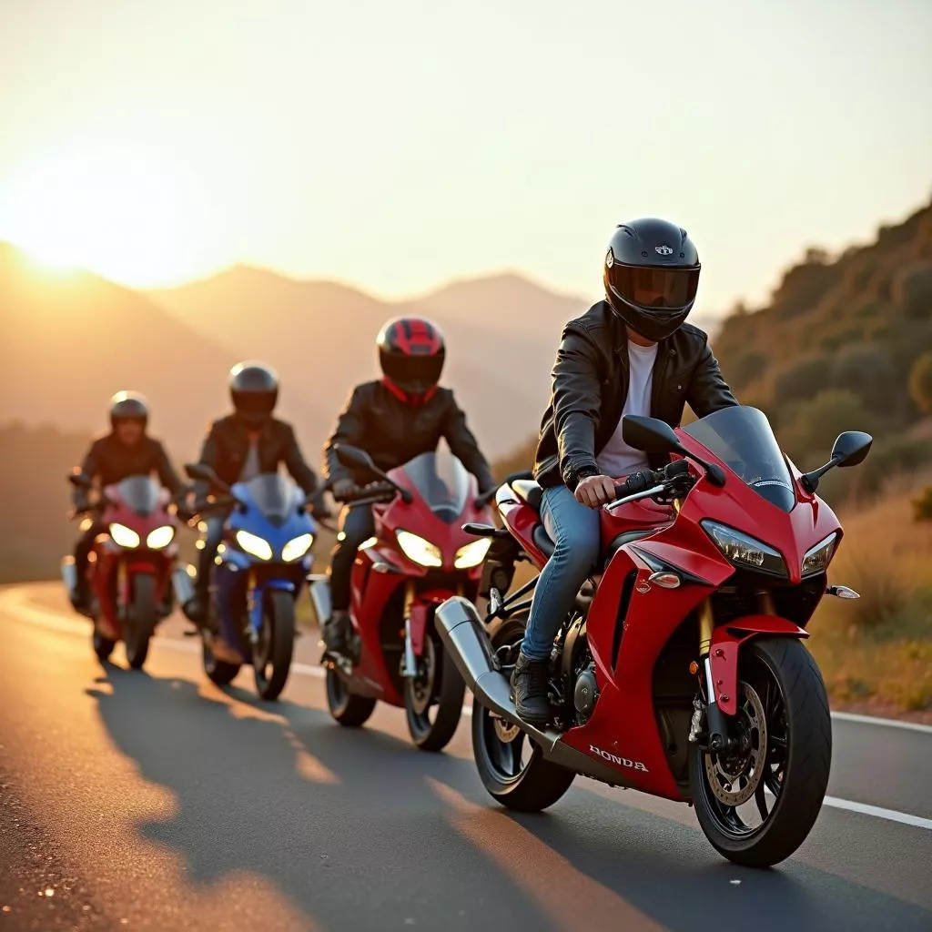A group of young friends on a motorcycle trip with their CBRs