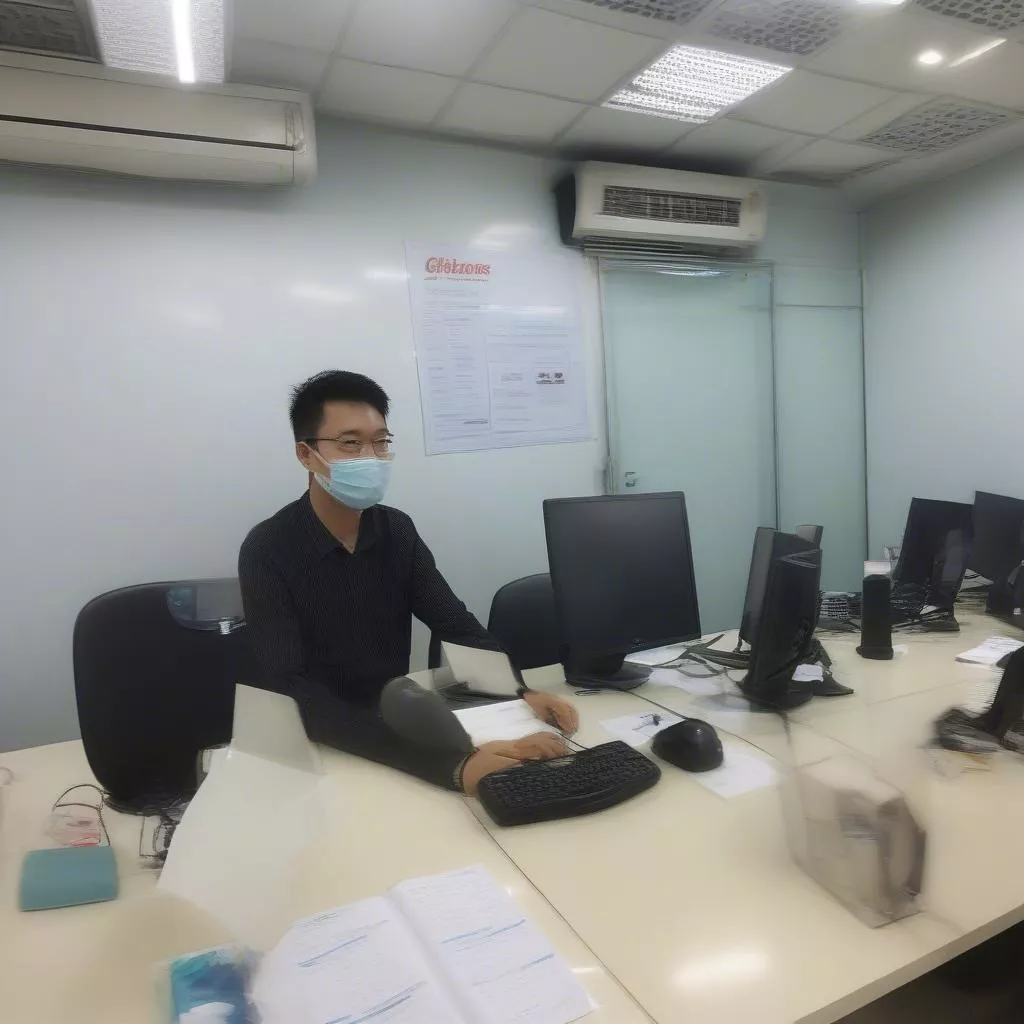 Trucking company employee handling goods