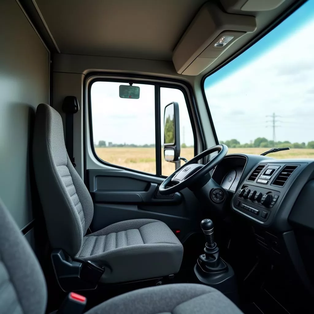 Interior of a Hino garbage truck cabin