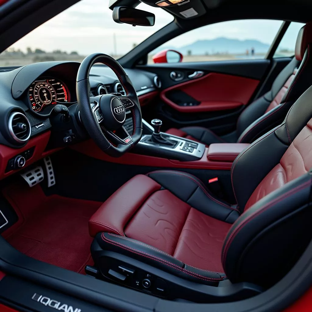 Nội thất sang trọng của xe Audi R8 với ghế da cao cấp và bảng điều khiển hiện đại