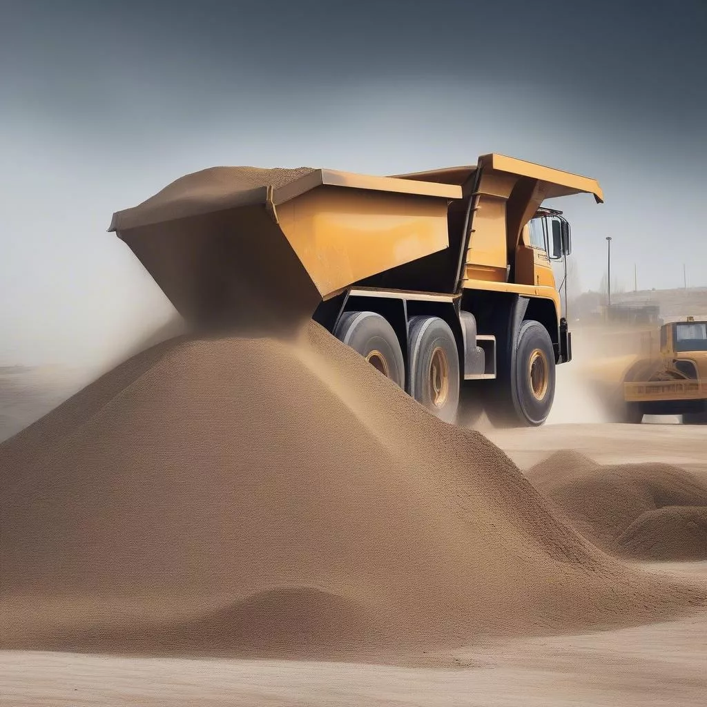 Ô tô đổ cát tại công trường (2)