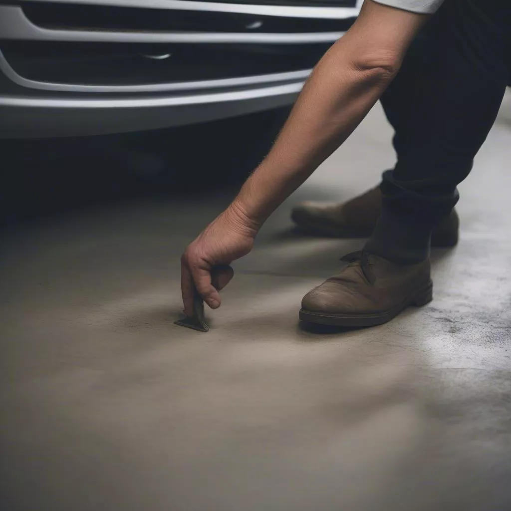 Manuelle Überprüfung des Bodens eines Gebrauchtwagens