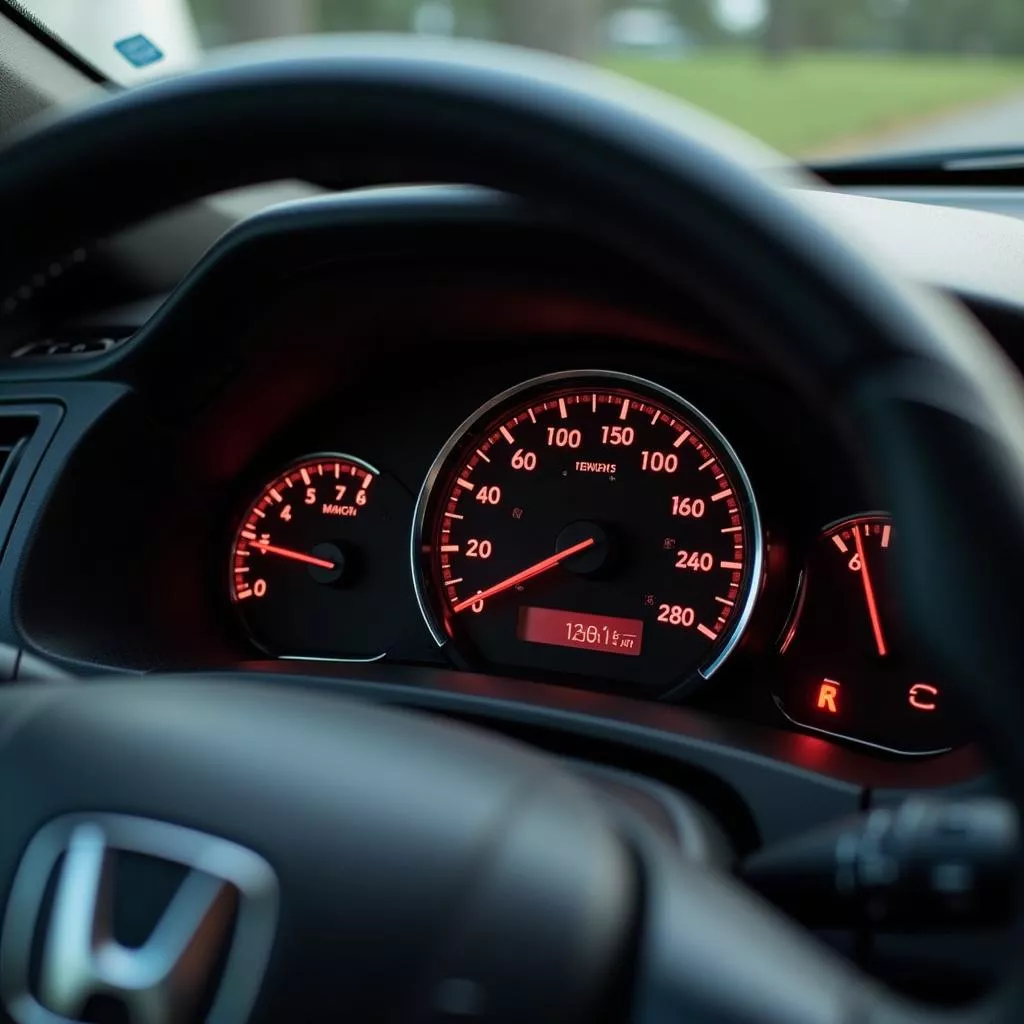The odometer of a 2015 Honda showing high mileage