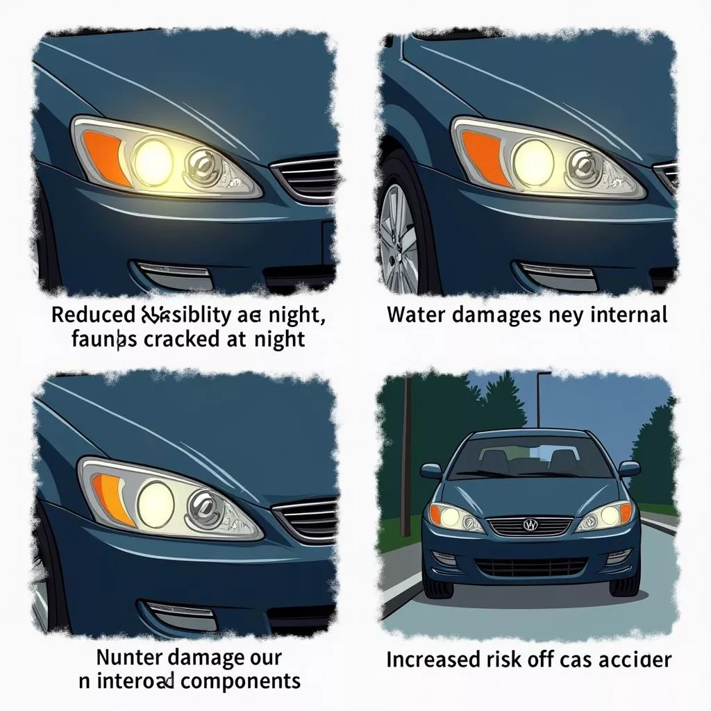 Dangers of a cracked car headlight