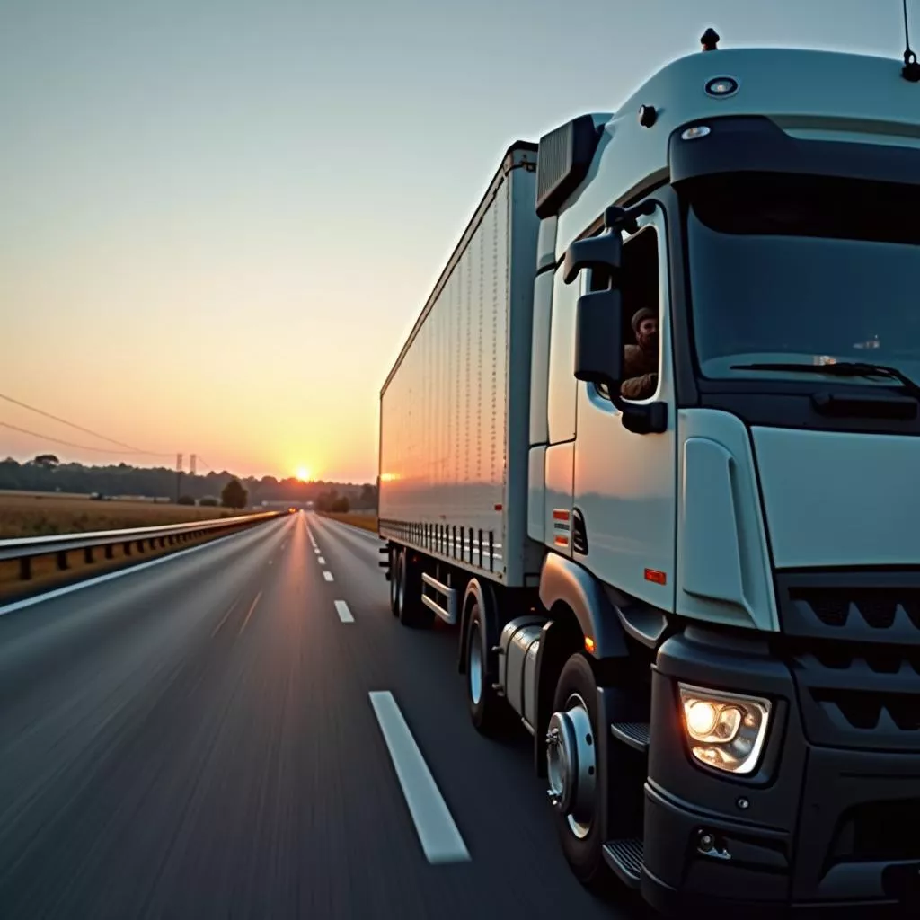 Tài xế lái xe tải trên đường