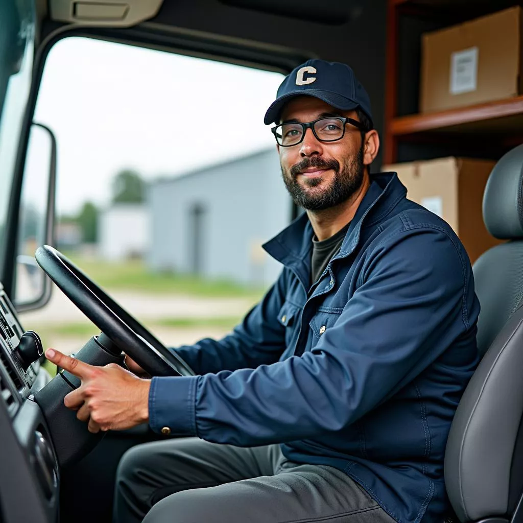 Driver transporting goods with a Class C truck