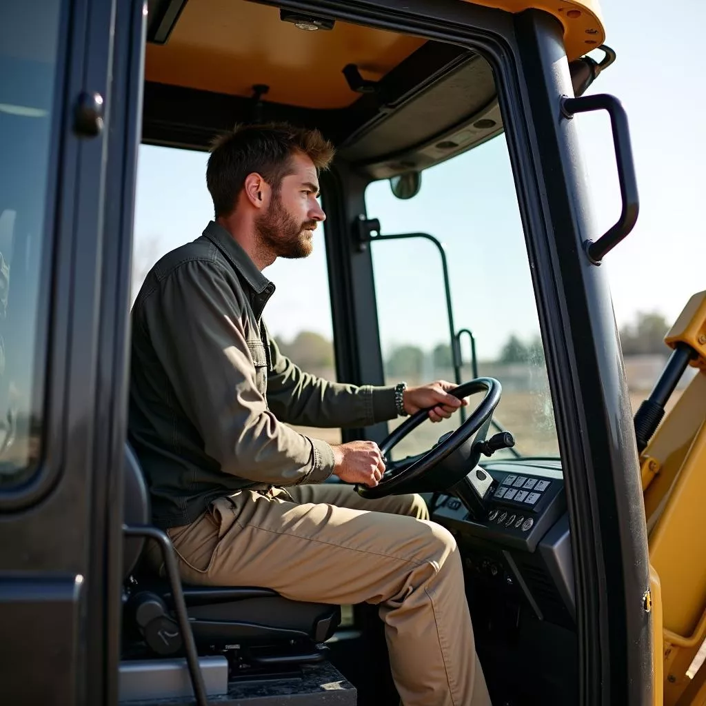 Tài xế điều khiển xe đào đất