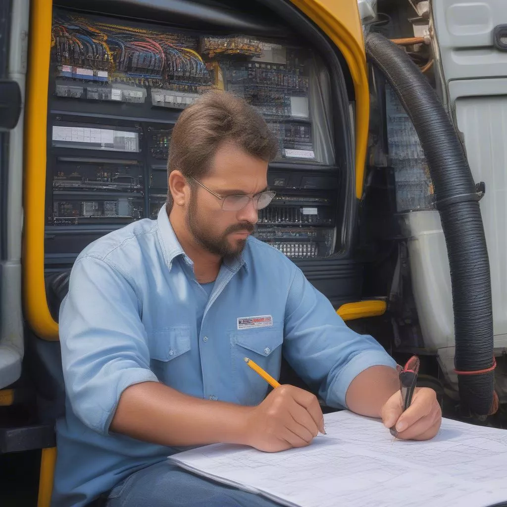 Tài xế kiểm tra sơ đồ hệ thống điện