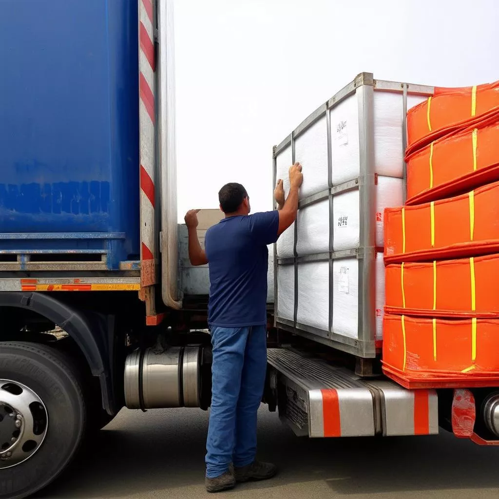 Tài xế kiểm tra tải trọng
