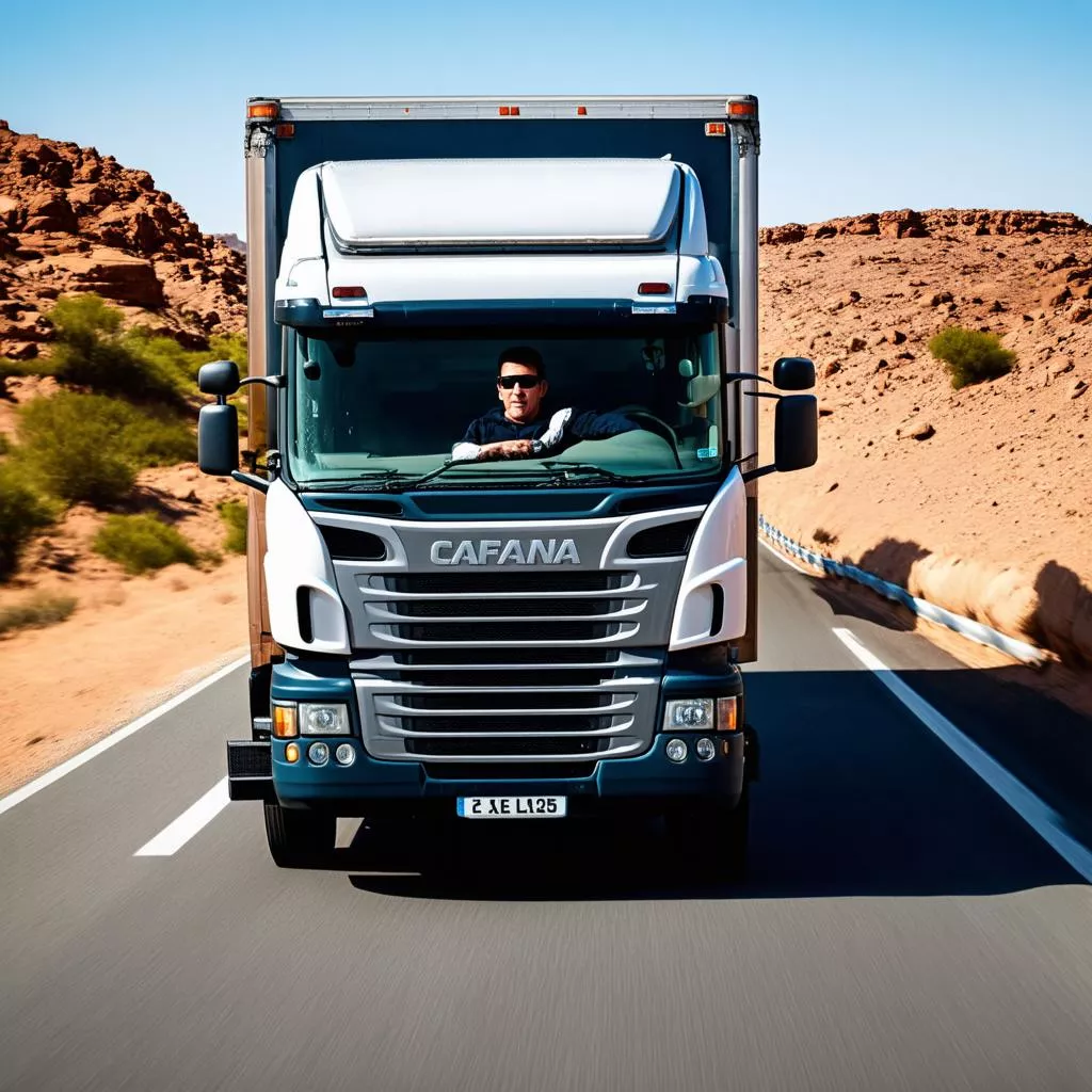 Tài xế xe tải đang lái xe