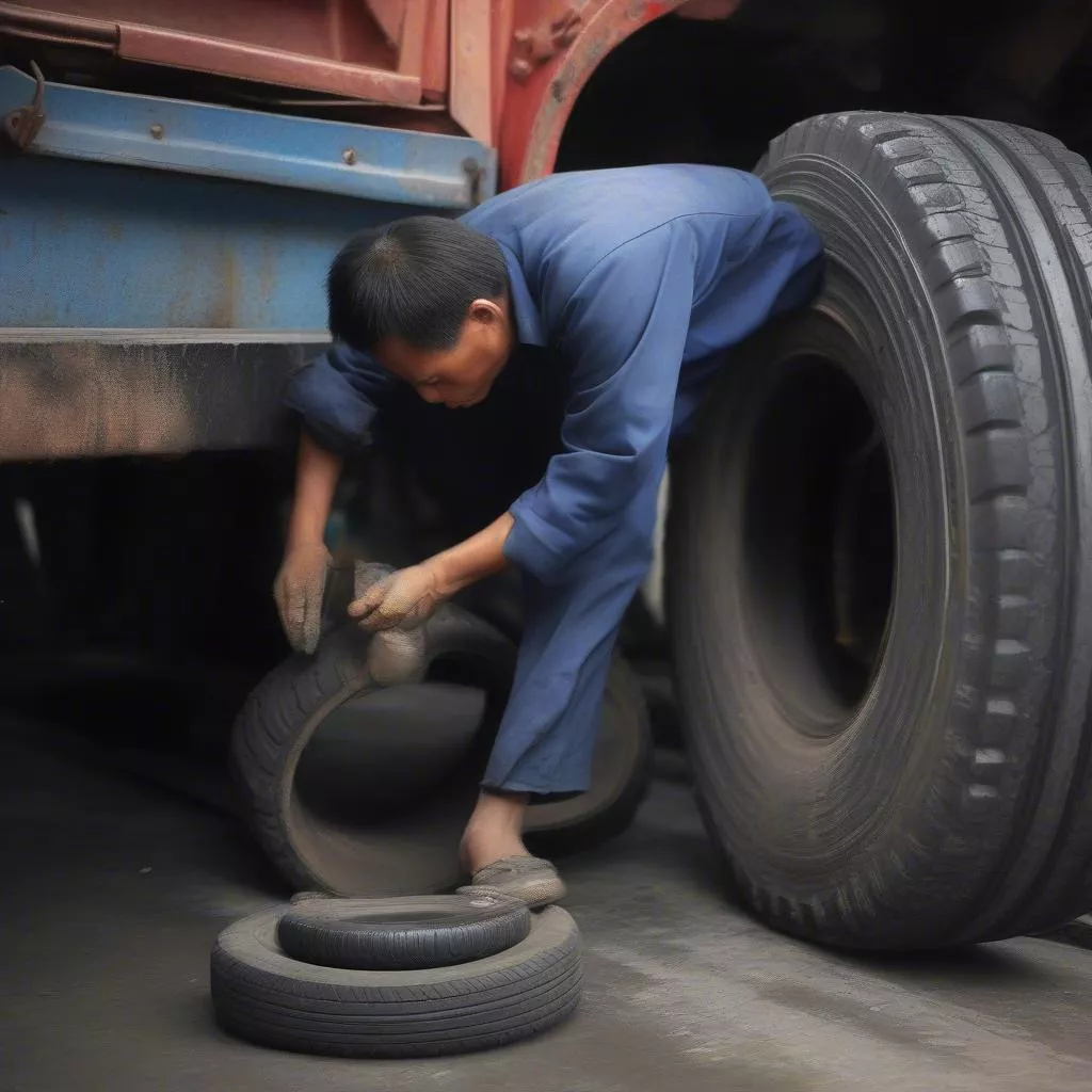 Truck tire replacement in Hanoi
