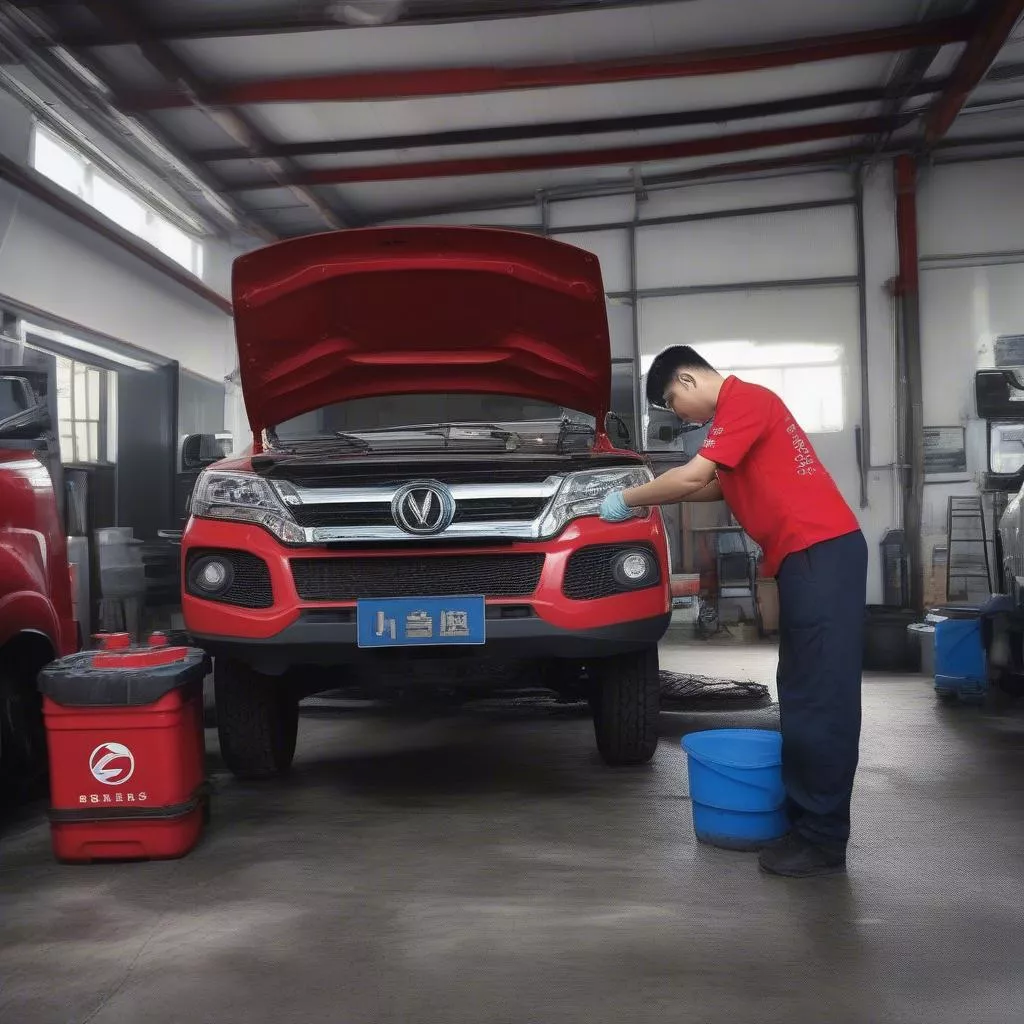 Thay nhớt cho xe tải Dongfeng tại gara
