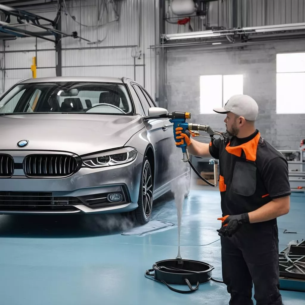 汽车喷漆技师正在工作