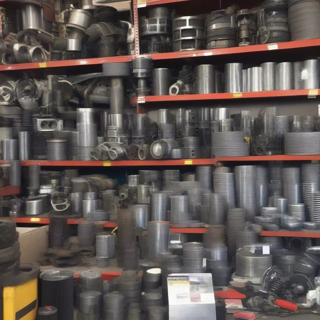 Used auto parts displayed with price tags