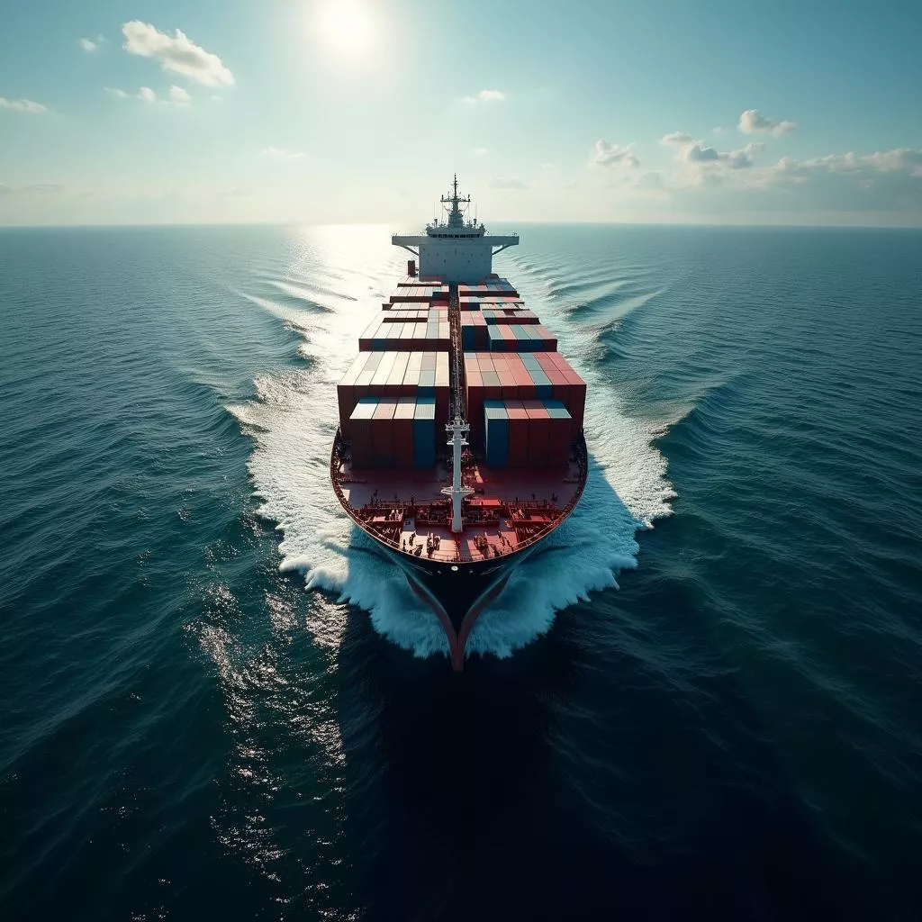 大海原を航行する貨物船