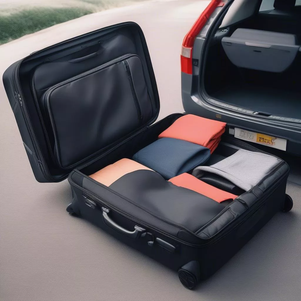 Car suitcase in a car trunk