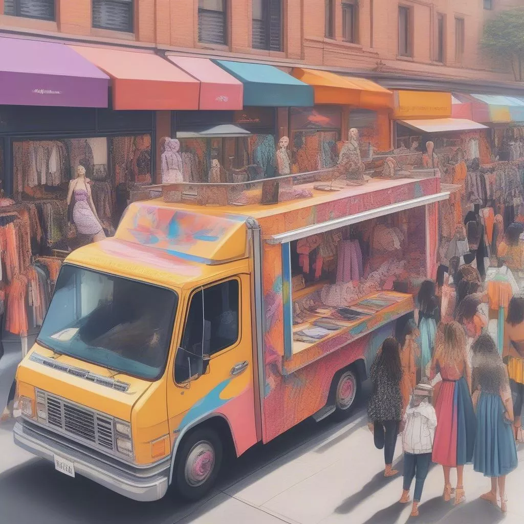 Xe bán hàng rong chuyên bán quần áo