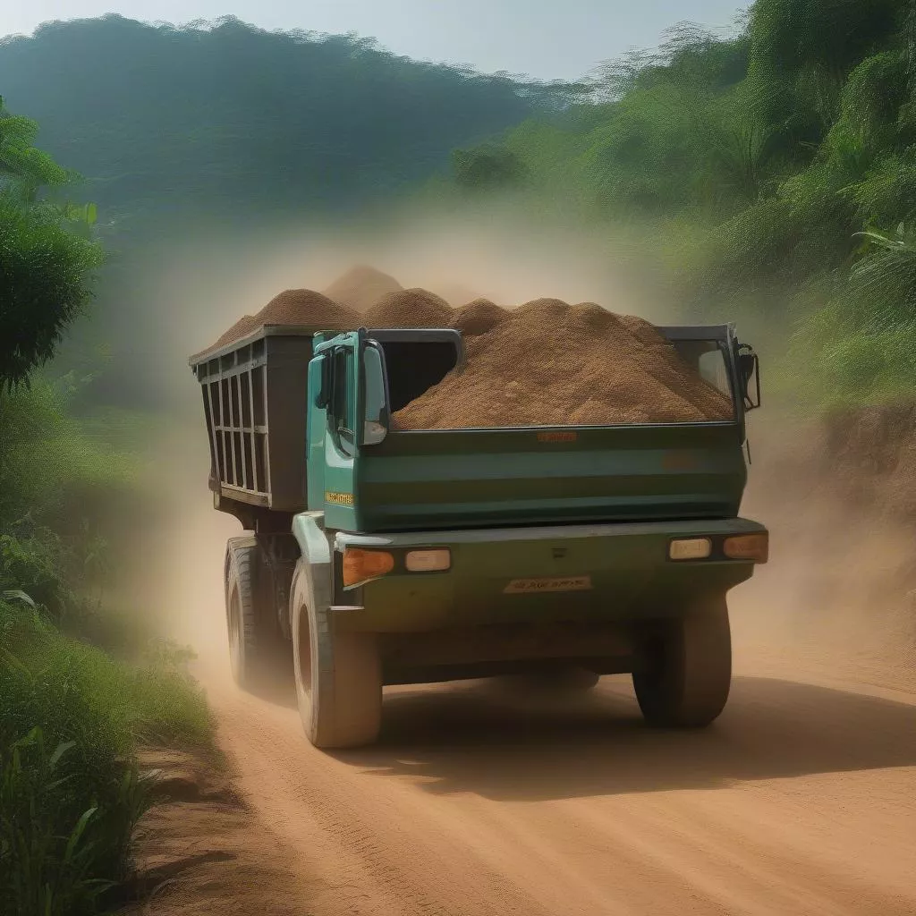 xe ben Thaco 4.5 tấn chạy trên đường ngoại ô