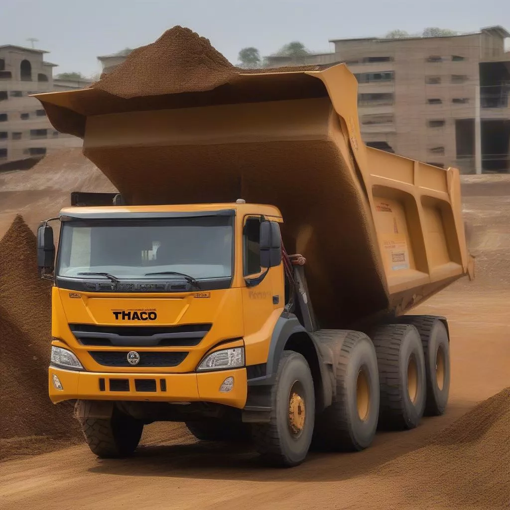 Xe ben Thaco hoạt động tại công trường xây dựng