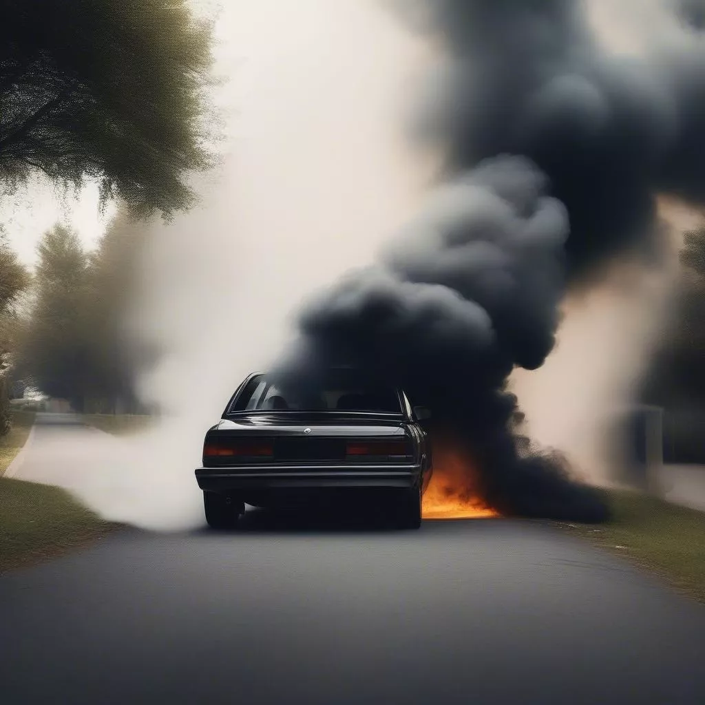 Xe bị bổ máy: Khói đen