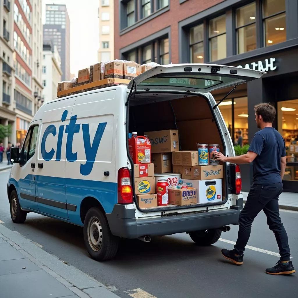 Box truck transporting consumer goods