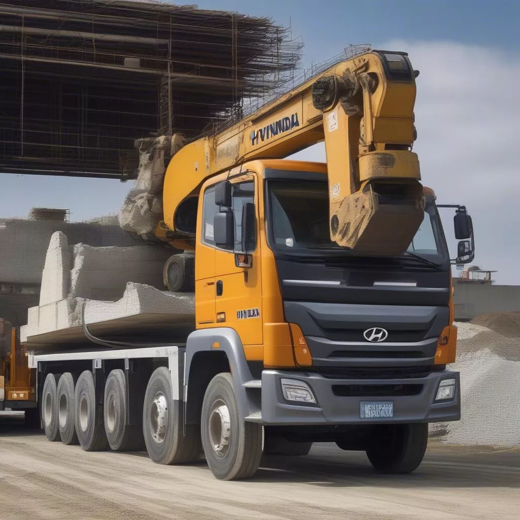 Hyundai HD72 Crane Truck Transporting Cargo