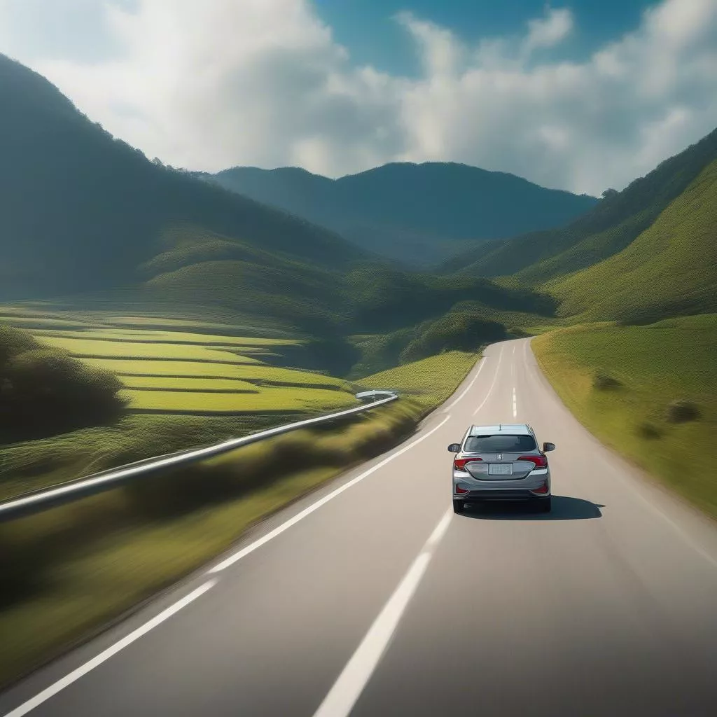A Honda Car Driving on a Road in Vietnam