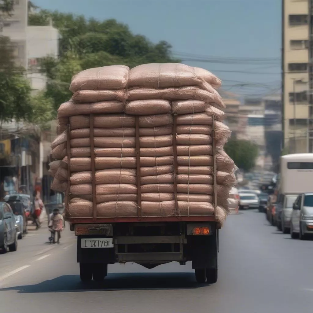 Truck transporting goods in August