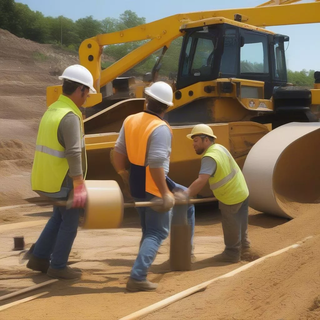 Roller operating on a construction site
