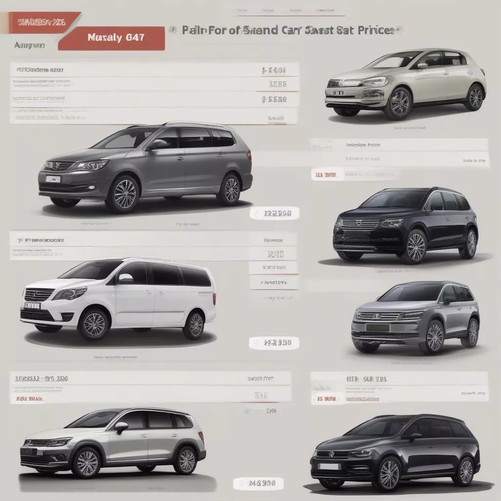 Tableau des prix des voitures 4 places