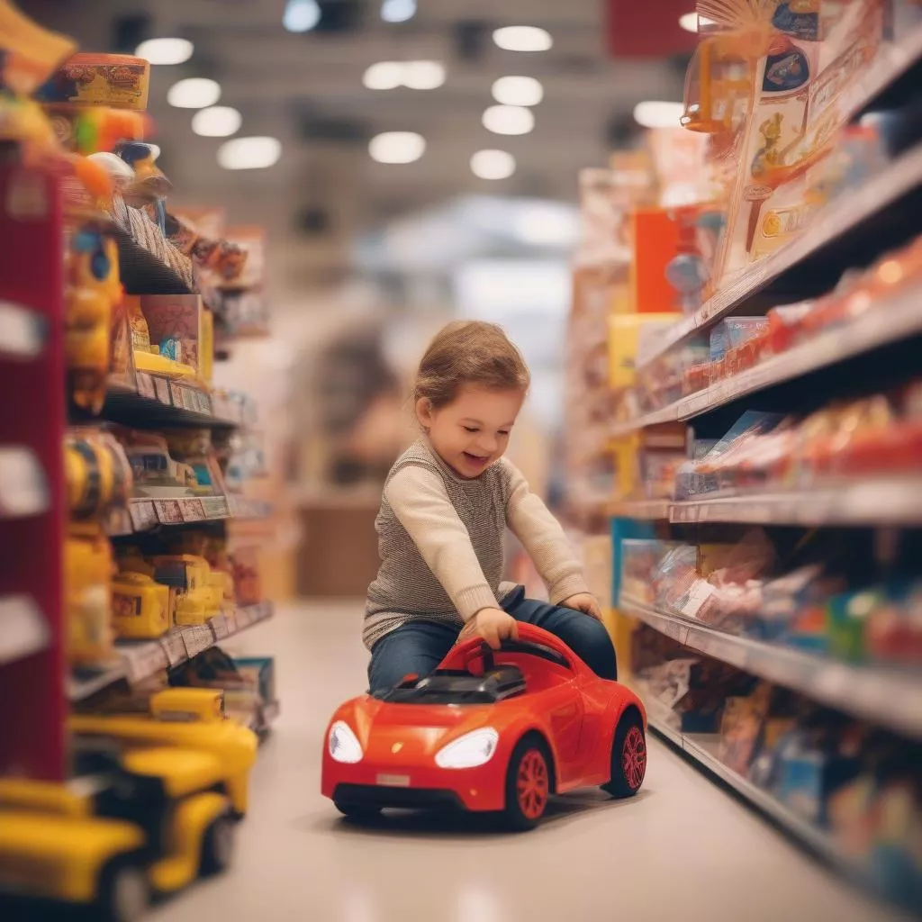 Buying a kids electric car at a store