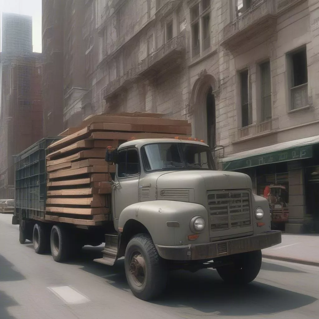 Xe tải 1.5 tấn di chuyển trên đường phố