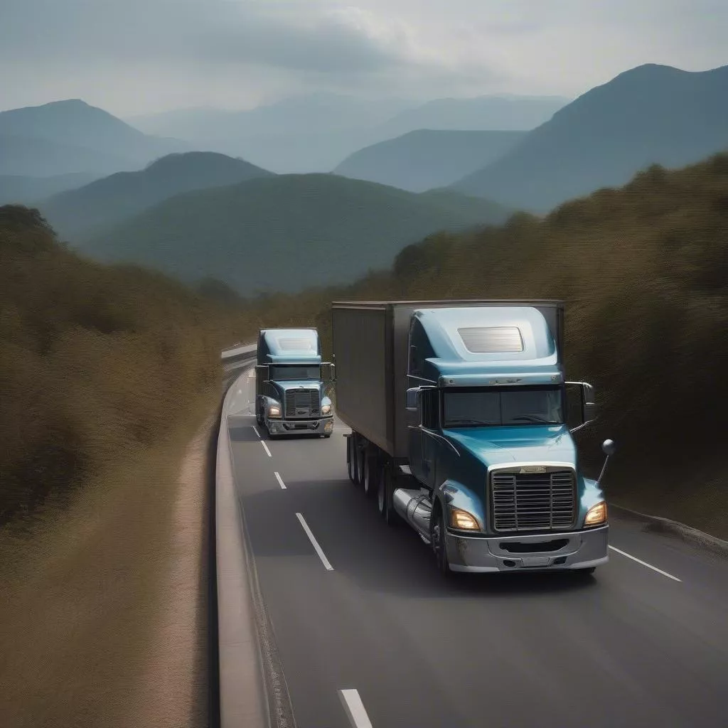 Xe tải 4 chân đi trên đường nước