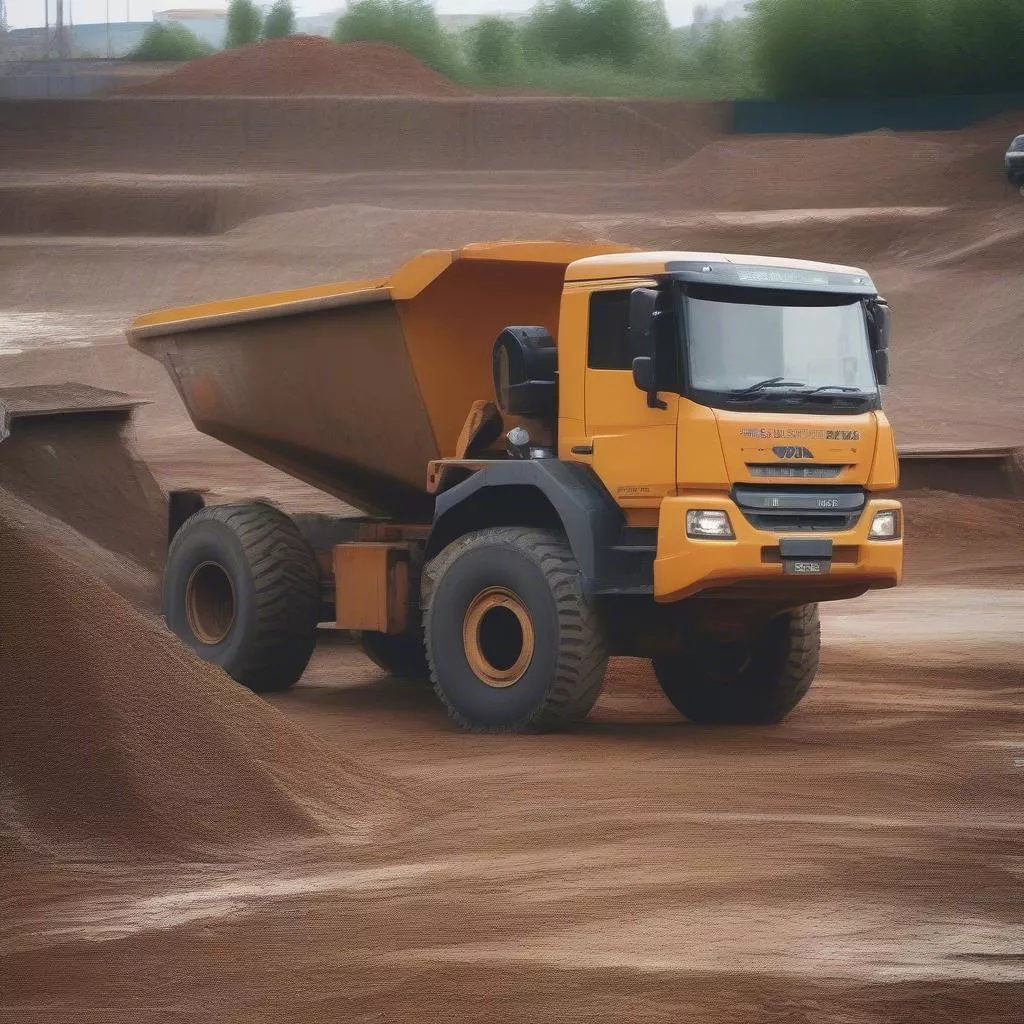 Flatbed truck at a construction site