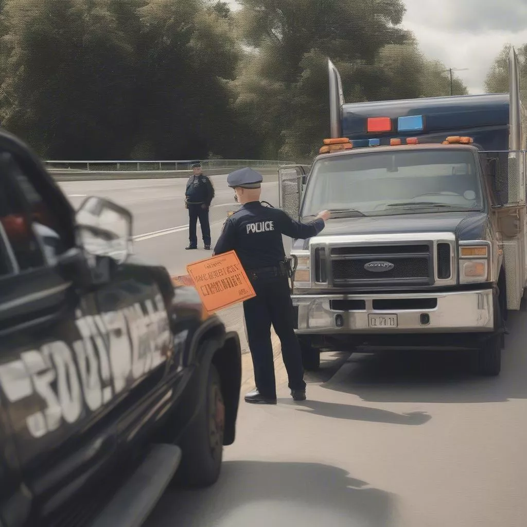 Truck receiving a speeding ticket