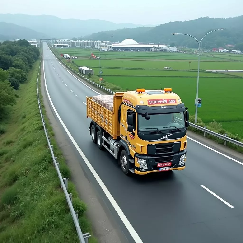 ८५ नंबर का ट्रक सामान ढाँता हुआ