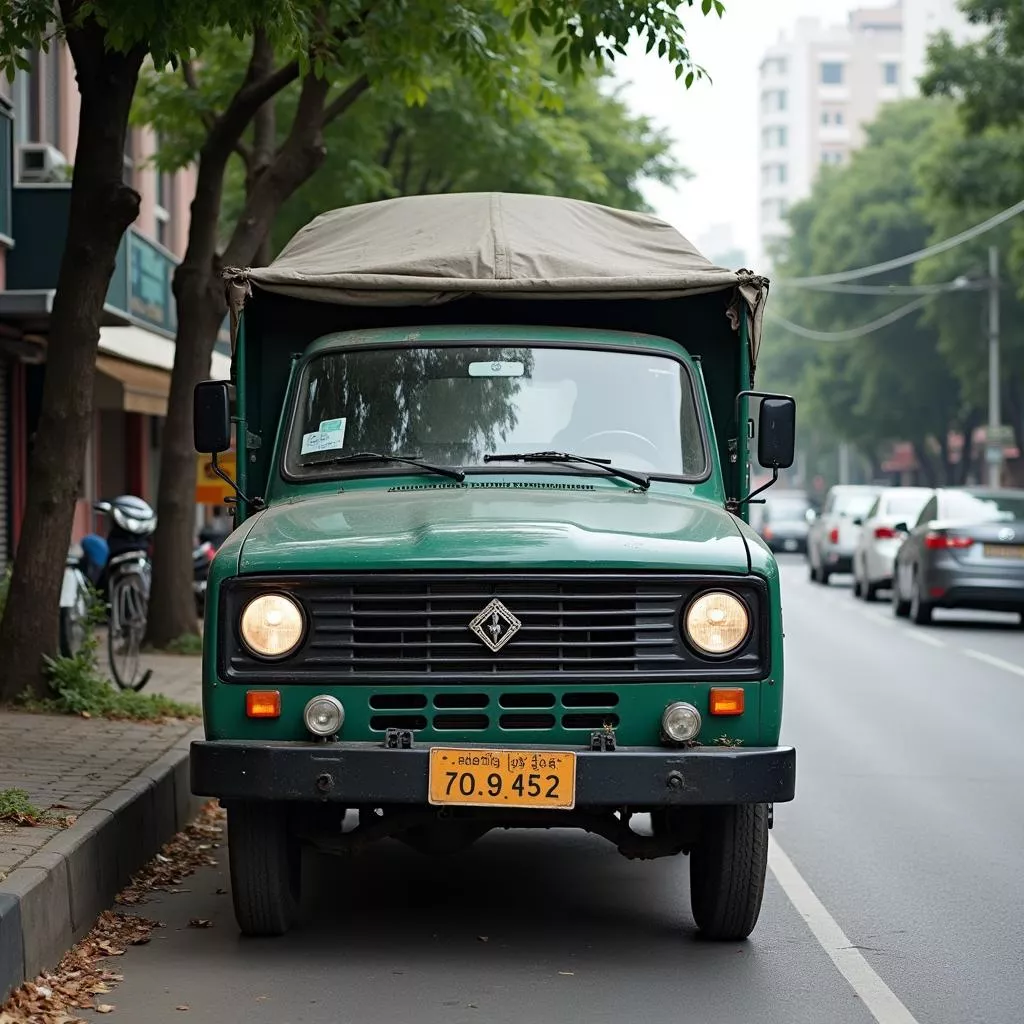 ハノイのタイのナンバープレートを付けたトラック