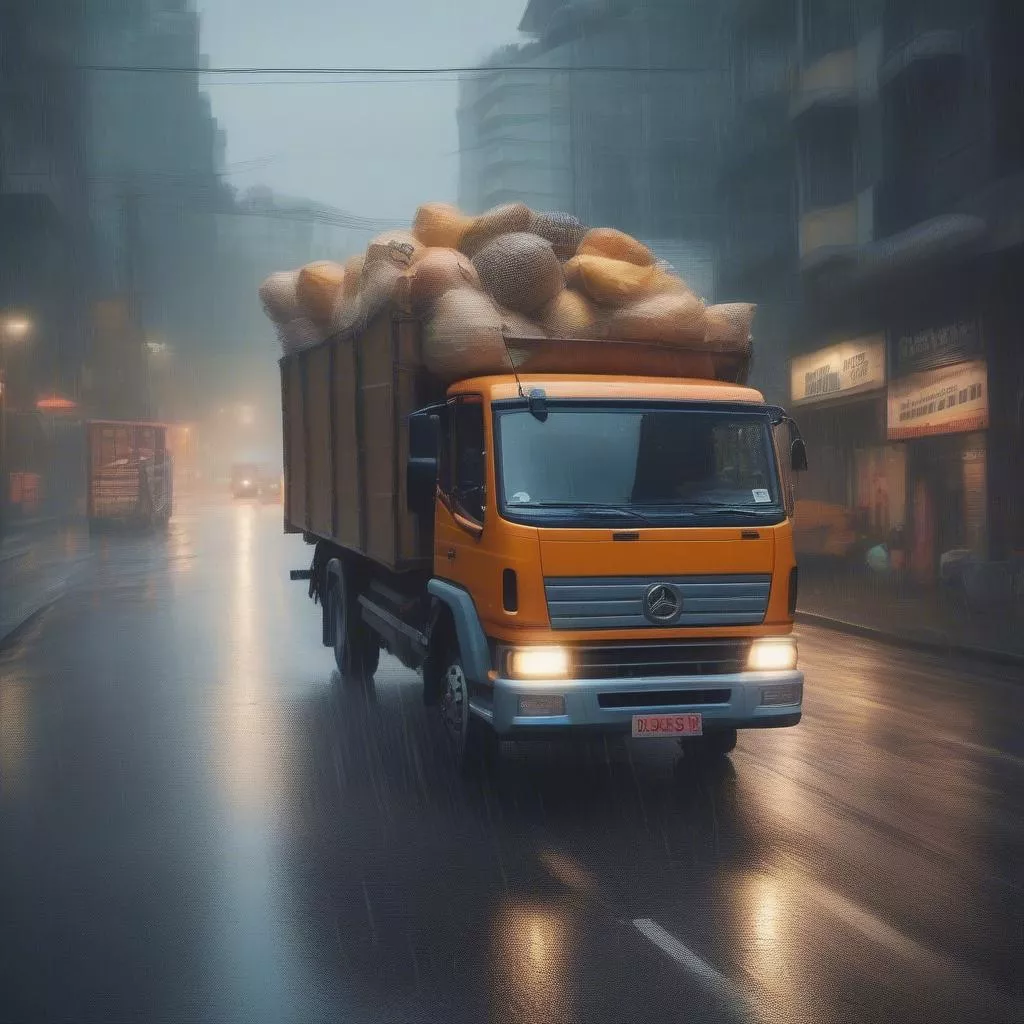 Camion sous la pluie