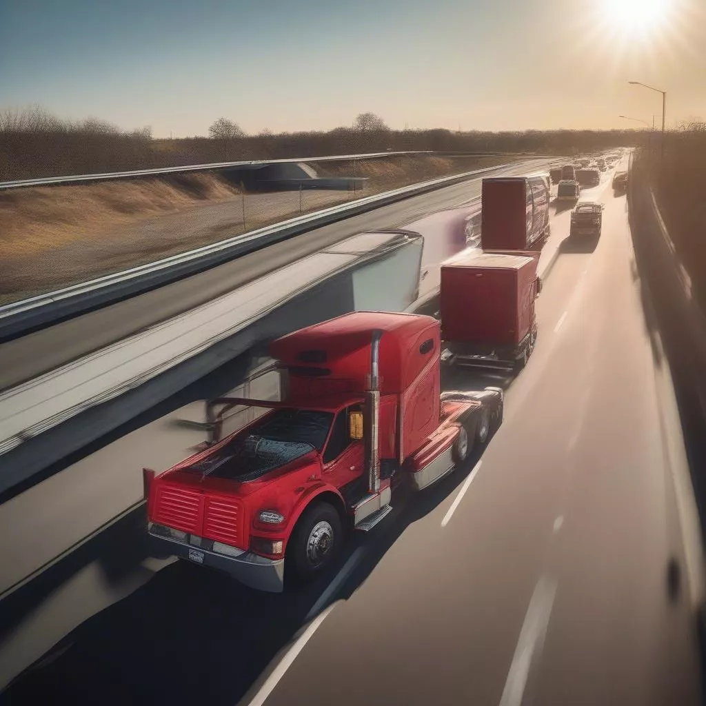 Xe tải chạy trên đường